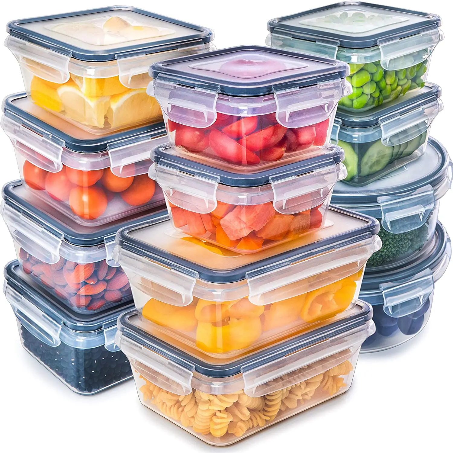 BPA Free Hot Selling 12 pcs set Round Airtight Food Storage Plastic Containers Set With Black Lid