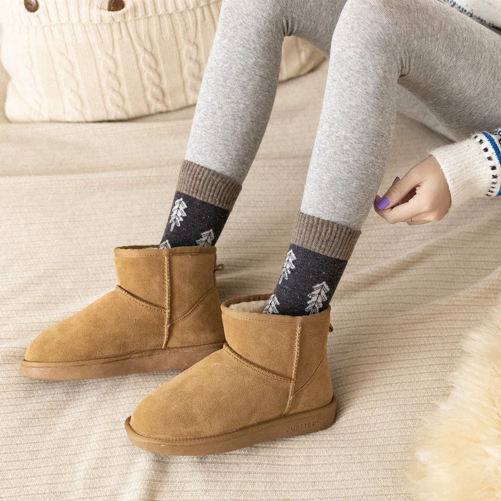 Custom Fuzzy Winter Warm Comfortable Tree Jacquard Wool Crew Socks For Girl Women Ladies