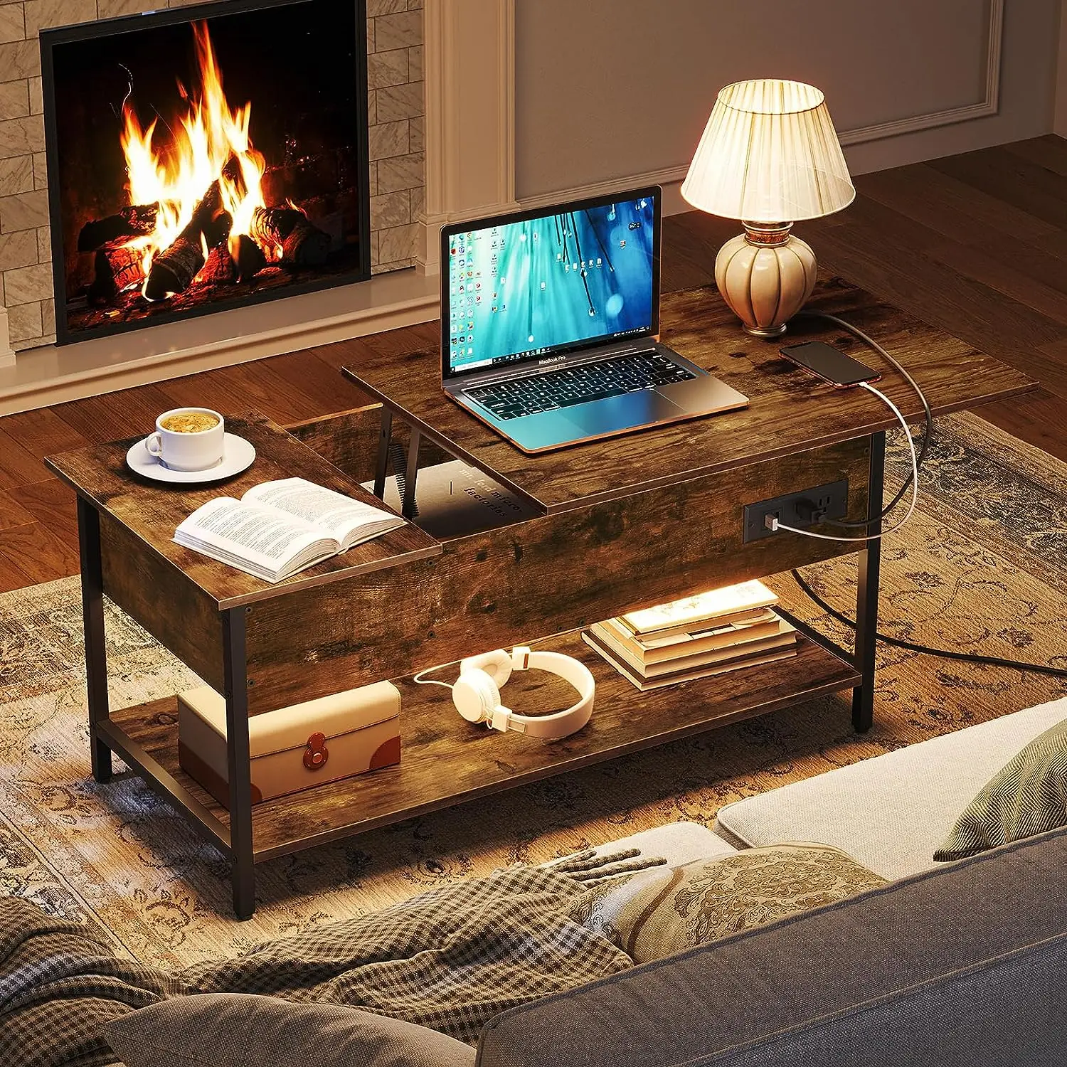 Wholesale Multifunction Folding Lift Top Coffee Table Modern Coffee Table with Charging Station Hidden Storage Compartment