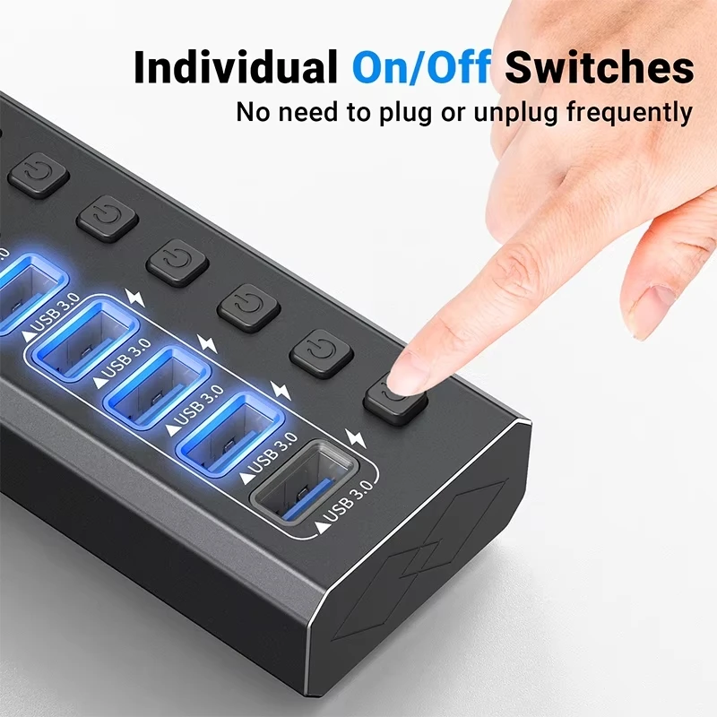 Aluminum alloy usb3.0 hub 16 ports high quality 12V 7.5A power supply Industrial usb hub