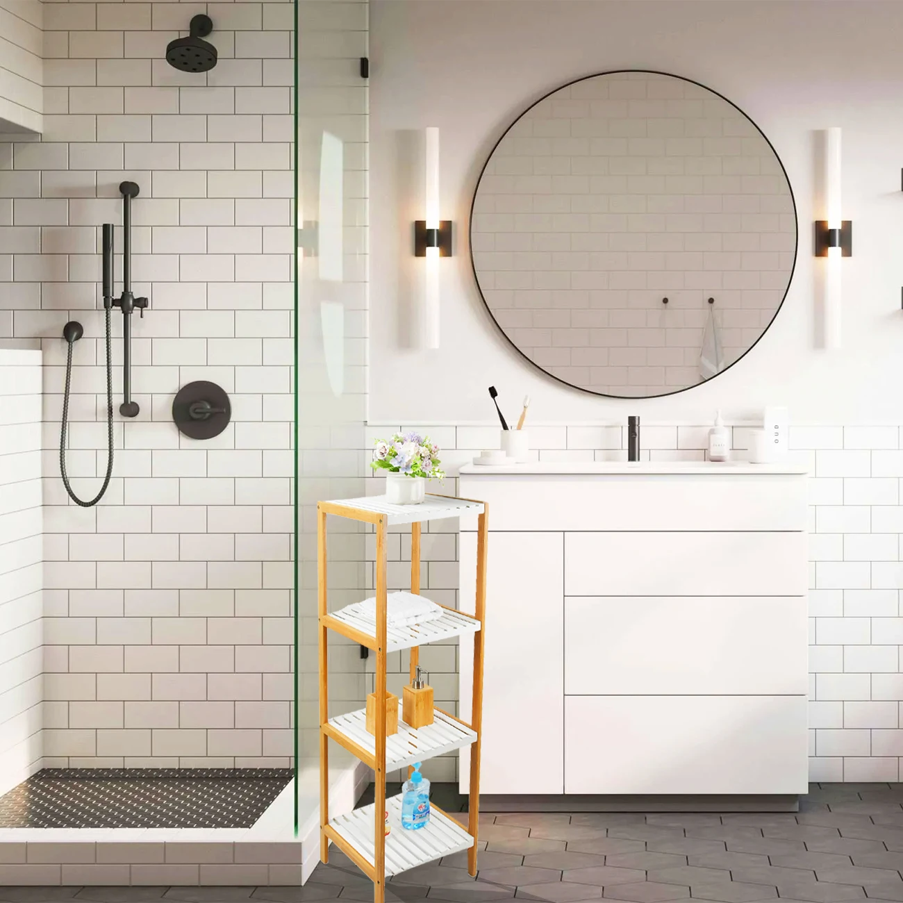 Регулируемая современная витрина, подставка для цветов и растений, бамбуковые держатели для хранения и полка для ванной комнаты для гостиной