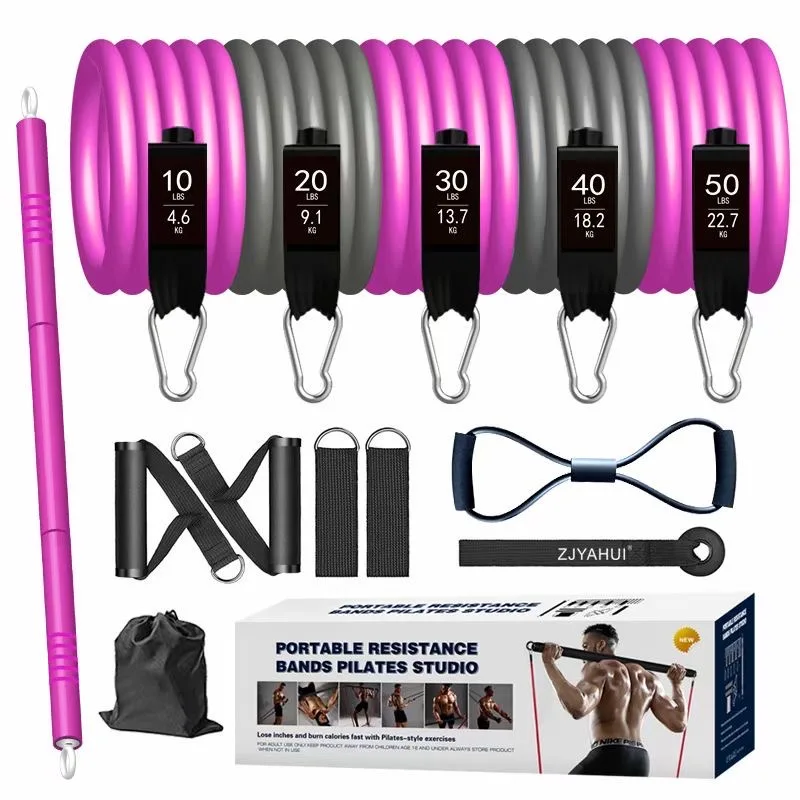 Home Workouts Bands Set Workout Exercise Bands 5 Tube Fitness Bands with Door Anchor Handles Portable Bag Legs Ankle Straps