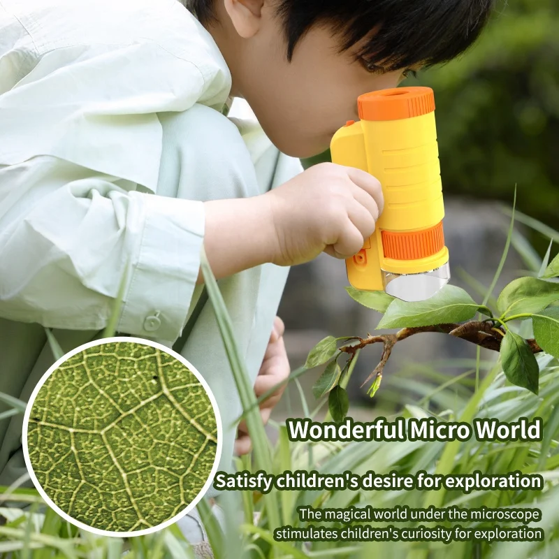 Kaili children handheld microscope science experiment stem toys 60x-200x zoom led lighting portable handheld microscope for kids