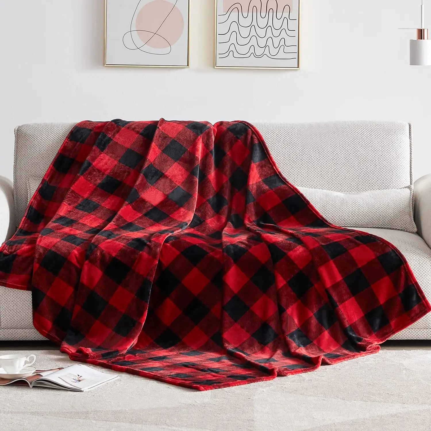 Soft Warm Fuzzy Cozy Plush Checkered Blanket Buffalo Plaid Flannel FleeceThrow Blanket
