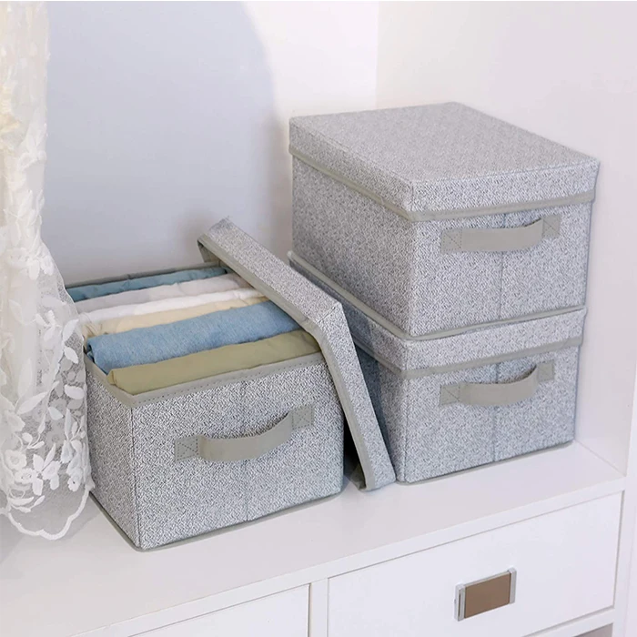 Wholesale 3 Pack Foldable Non woven fabric Gray Storage Bins Organizer Boxes For Clothes