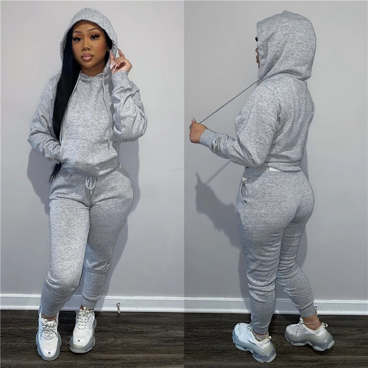 New Arrival 2021 Autumn Winter Casual Sports Solid Color Hoodie 2 Piece Set Women Clothing Two Piece Pants Set