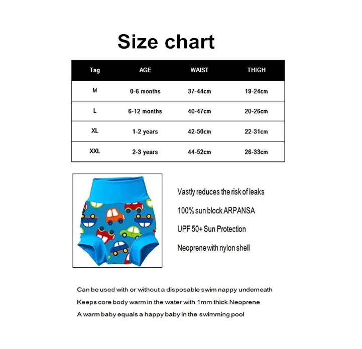 Custom Sublimation Cartoon Patterns Child Reusable Swim Diaper Toddler infant Swim Nappy Pant Baby 2mm Neoprene Swim Diapers