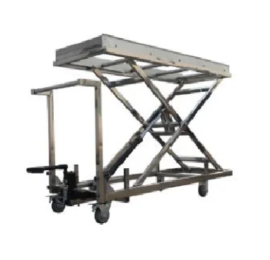 Ginee  Medical Electric hydraulic single scissor lift with tray 304 stainless steel corpse trolley for  Funeral use