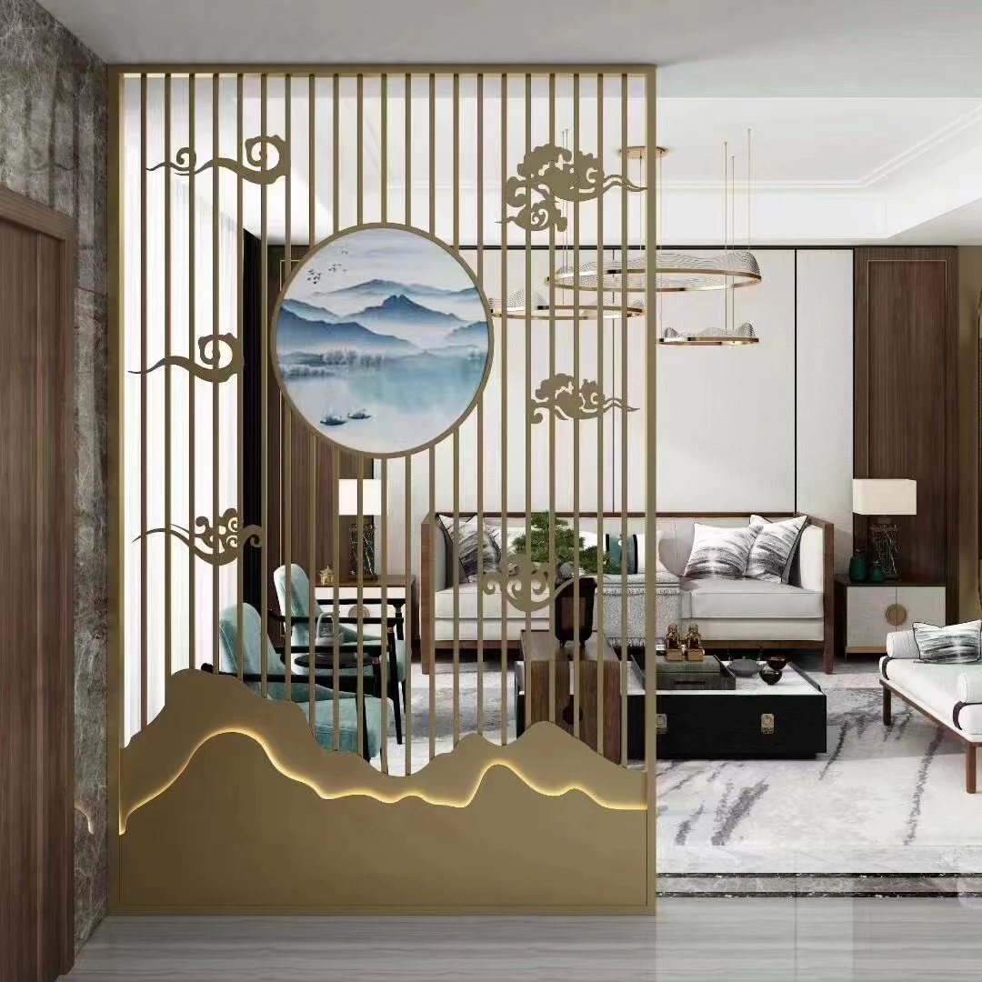 SUCEL Modern Partitions Walls Panel Retro Room Space Dividers With Door Stainless Steel Decorative Screen For Home Living Room
