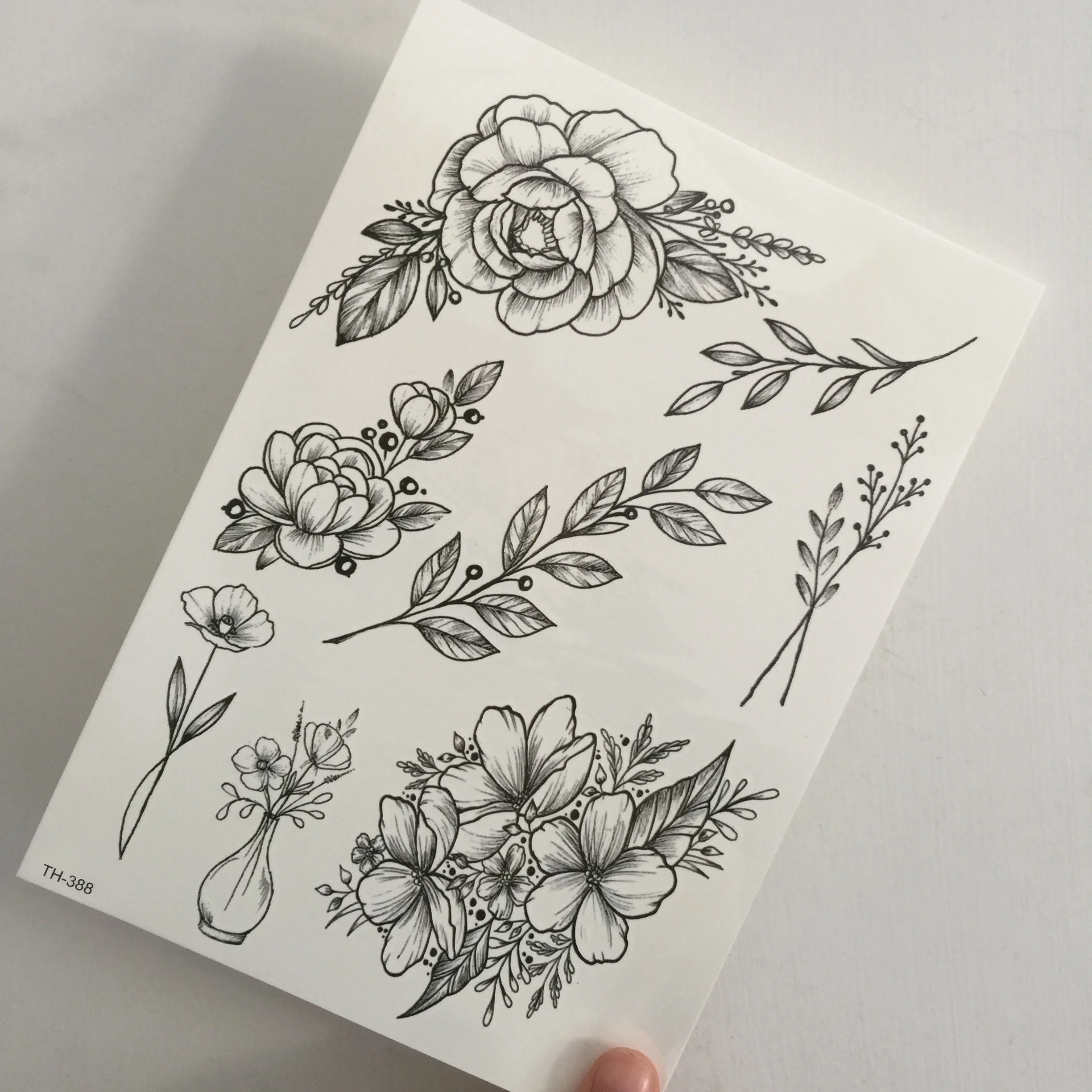 High Level Beautiful Black Tea Flower Removable Fashion Long Lasting Tribal Temporary Tattoo Sticker