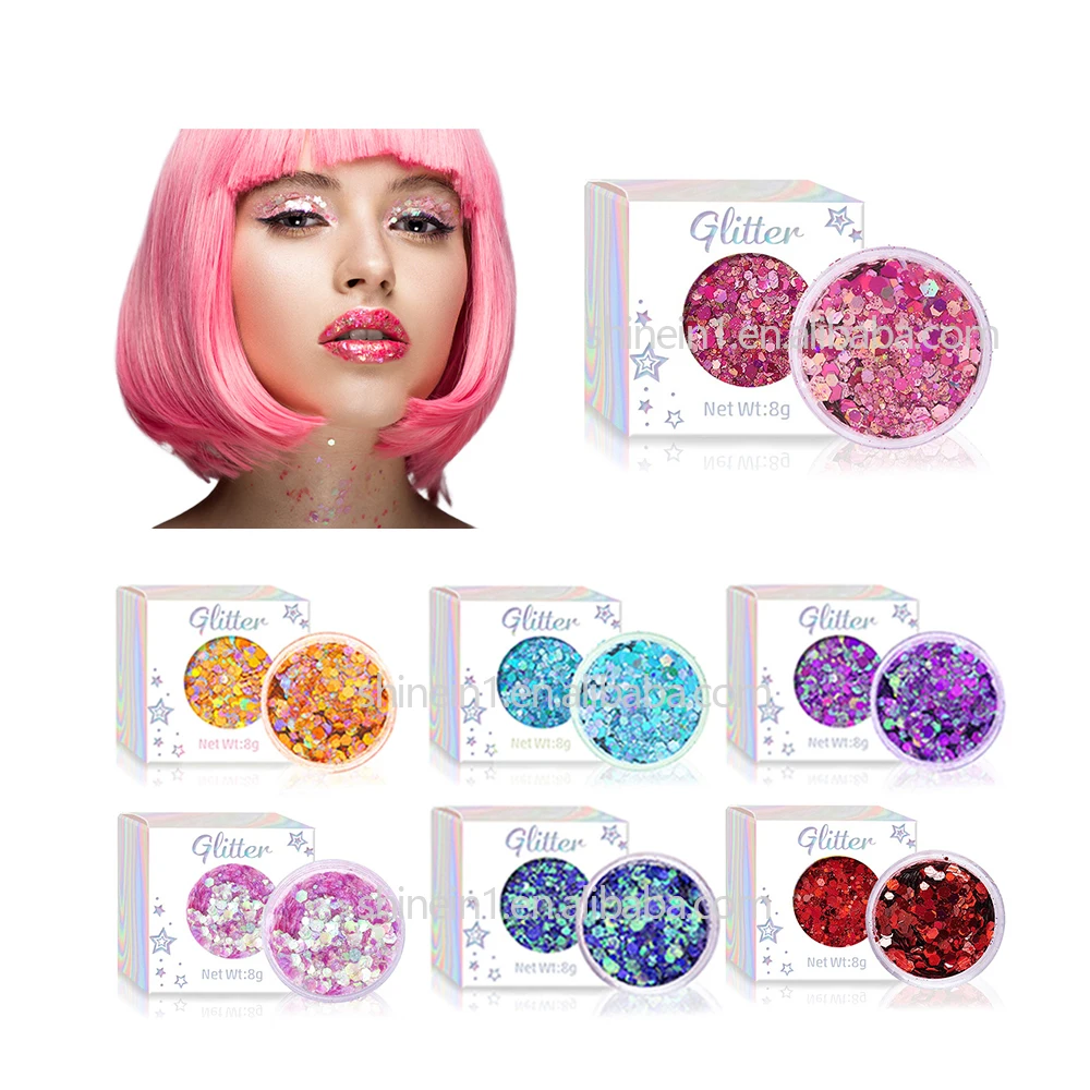 Shinein Bulk Polyester Chunky Glitter Mermaid Cosmetic Face Hair Glitter for Decoration