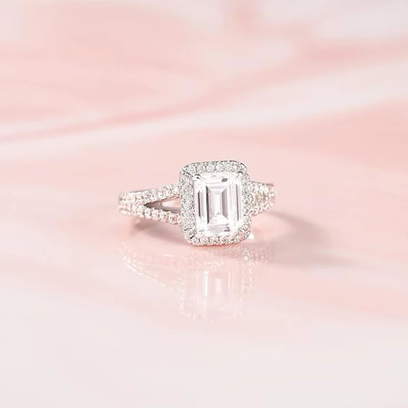 Brilliant Emerald Cut 14k 18k White Gold Lab Created Diamond Wedding Ring