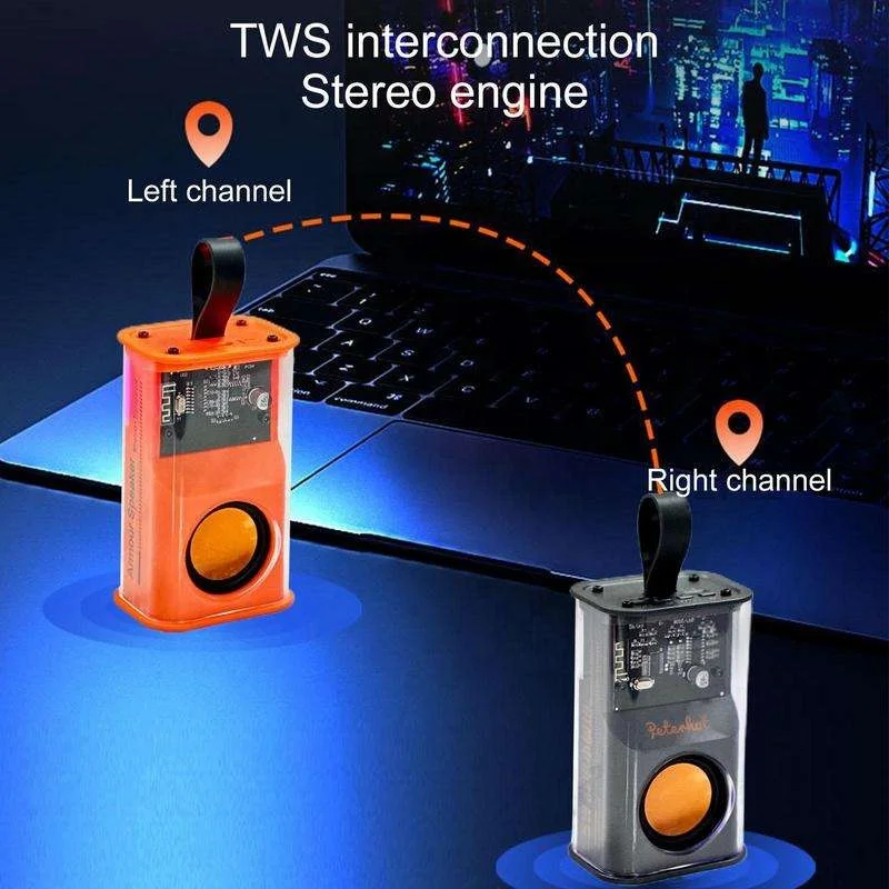 2024 Mini Portable Bass Subwoofer Loudspeaker Stereo TWS Armor RGB Light Transparent WiFi Enabled Waterproof Bluetooth Speaker
