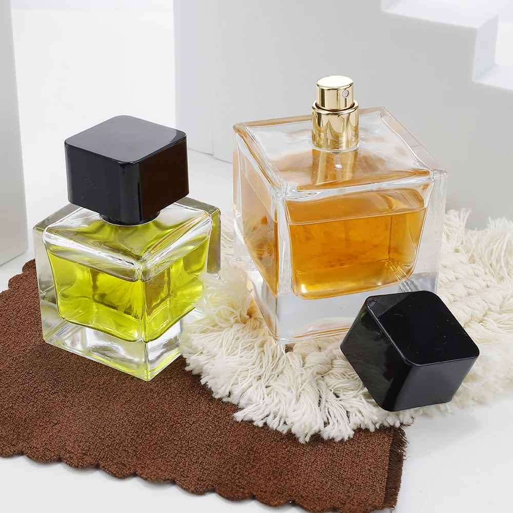 Perfume Bottle Manufacturer 50ml 100ml Fragrance Rectangle Glass Bottles with sprayer and Cap
