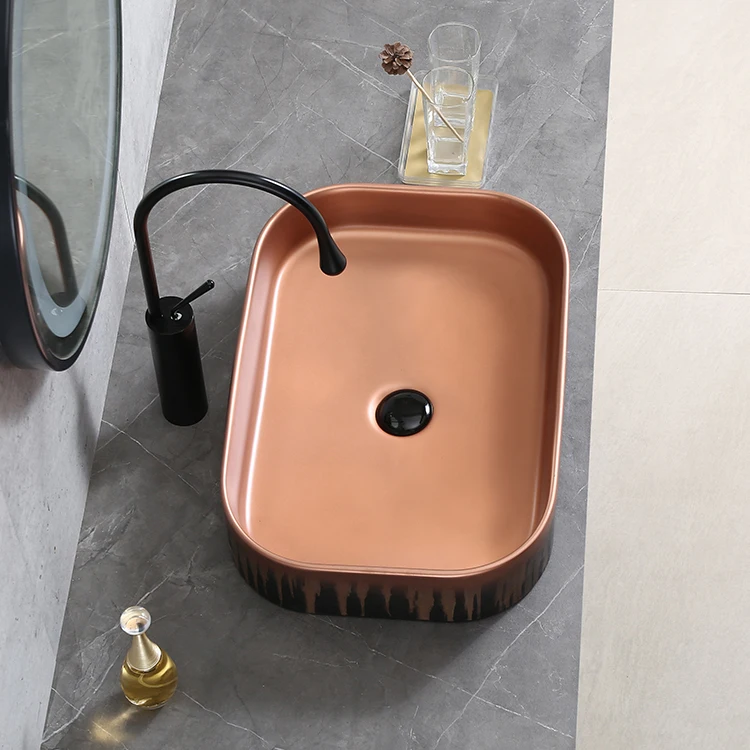 Newest Style Square Shape Vessel Sink Ceramic Material Artistic Look Table Top Basin For Luxury Hotel
