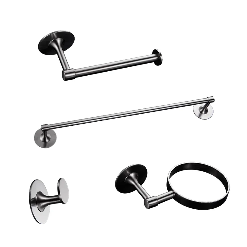 4 Pieces Chrome Black bathroom hardware accessories set wall mounted 3m adhesive towel bar