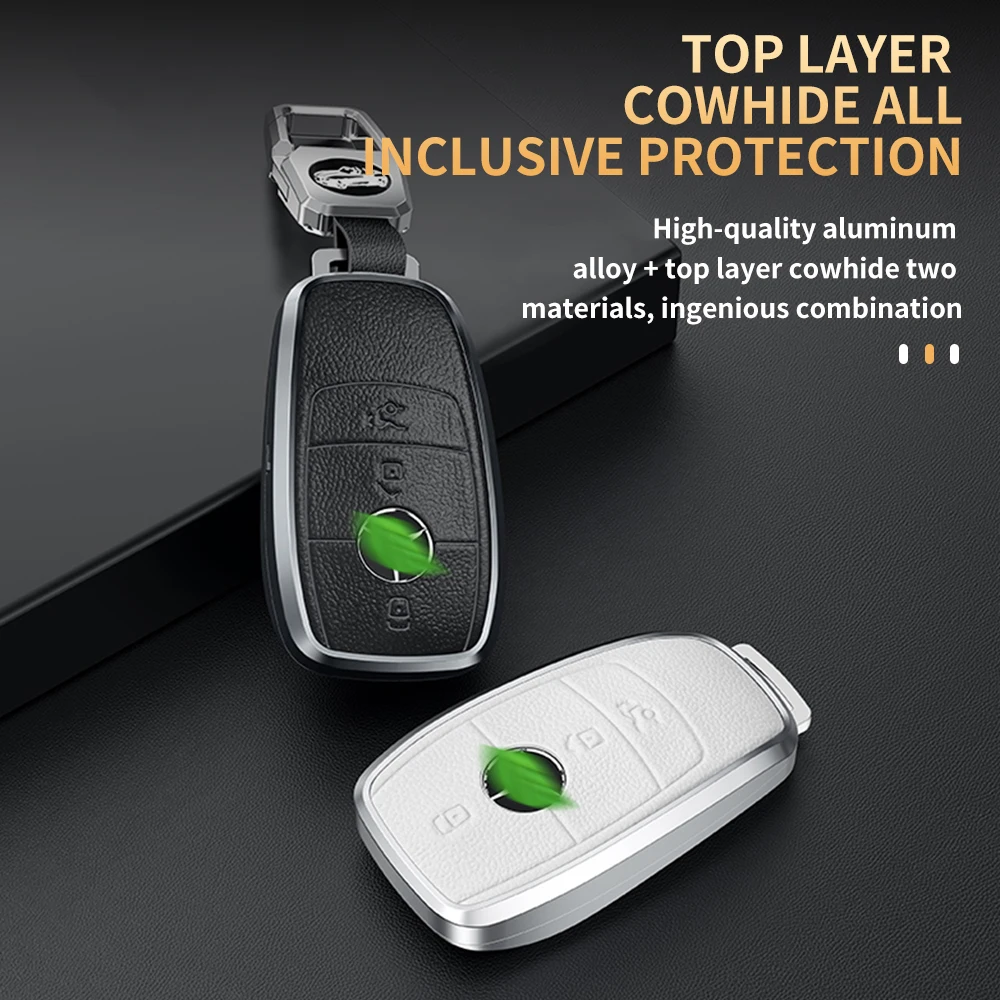 SHANCHI Aluminum Alloy Leather Car Accessories Smart Key Case Shell for Mercedes-Benz W206 W223 C300 S500 Metal Car Key Cover