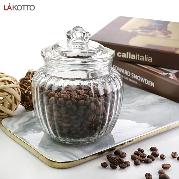 Eco-friendly Large aperture Airtight Preserving Sealed Vertical stripe design Glass Storage Jar Candy Glass Jar With Glass seali