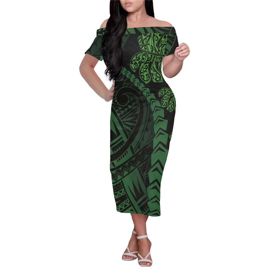 Cheap Price Maxi Dress Women Polynesian Samoan Print Floral Pacific Island Pattern Dresses Short Sleeve Bodycon Tribal Dress