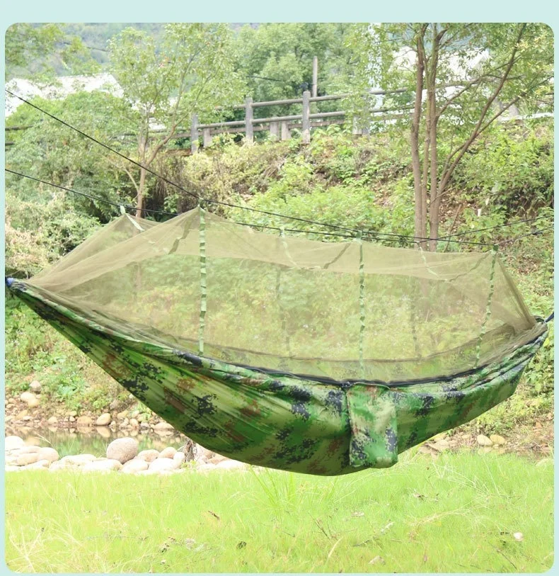 1PCS Mosquito-Proof Mosquito Net Hammock Nylon Hammock With Tree Belt Use For Outdoor Beach Terrace Hiking Camping Park