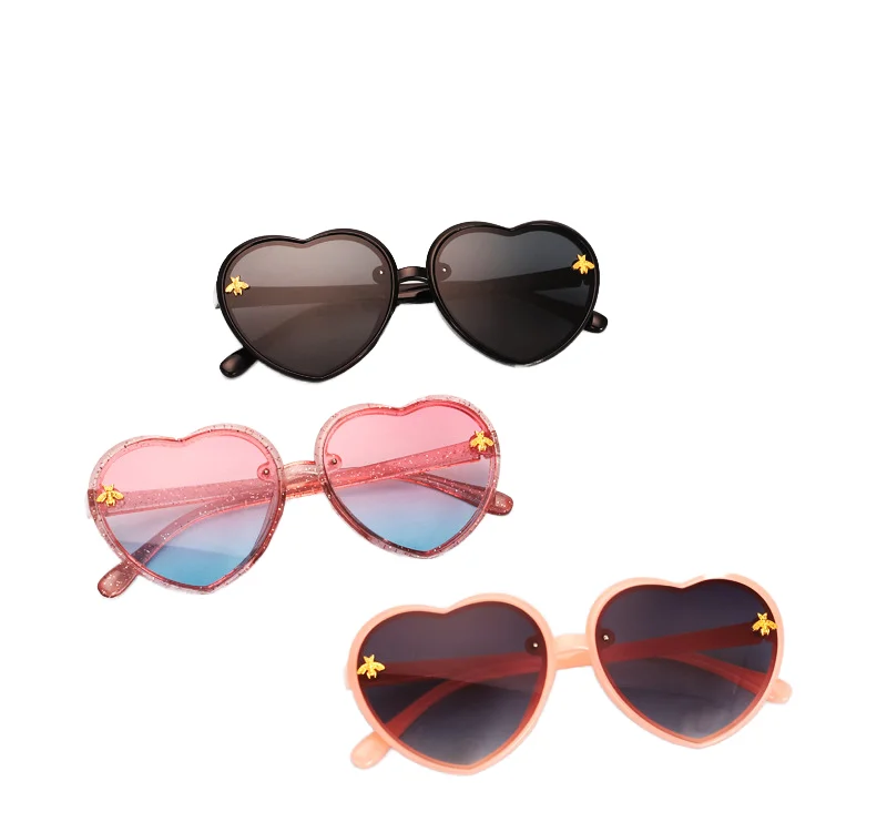 2024 Heart Sunglasses Kids for Toddler Girls Age 3-10 Shaped Bee Cute Fashion Sunny