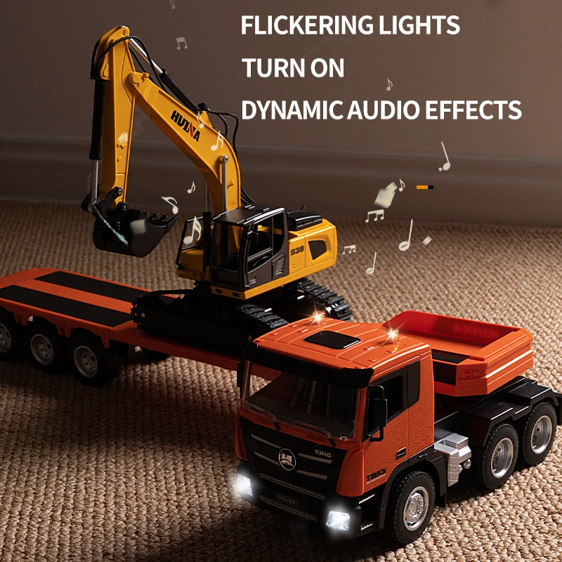 Huina  1319 1/24  9 Channels RC Assembled Tractor Truck with Flatbed Trailer Remote Control Excavator Outdoor Toy Model