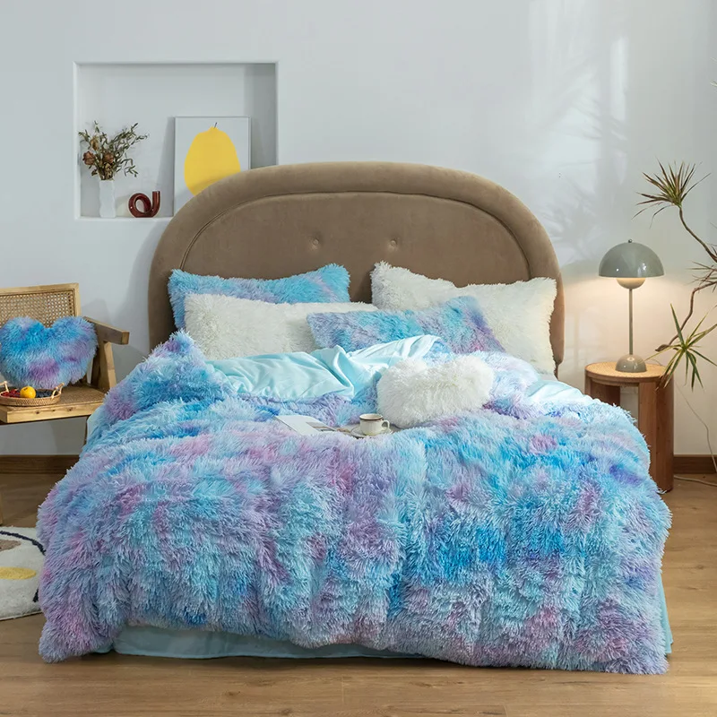  AB sides mink fleece crystal velvet 3pcs quilt cover pillowcase bedding set