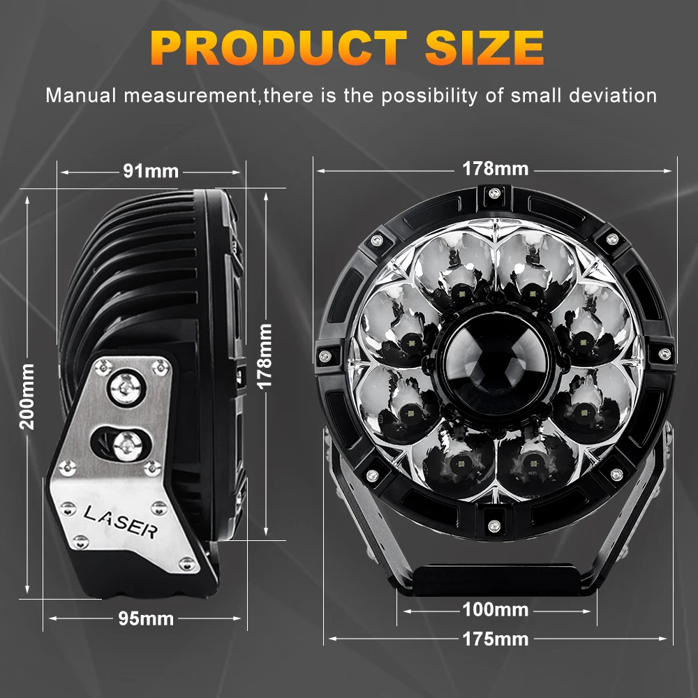 7INCH Laser Led Driving lights Wiht Yellow Black Cover 12V 24V Off Road Auto 165W 30000Lm 7 Inch Round Led Work Lights