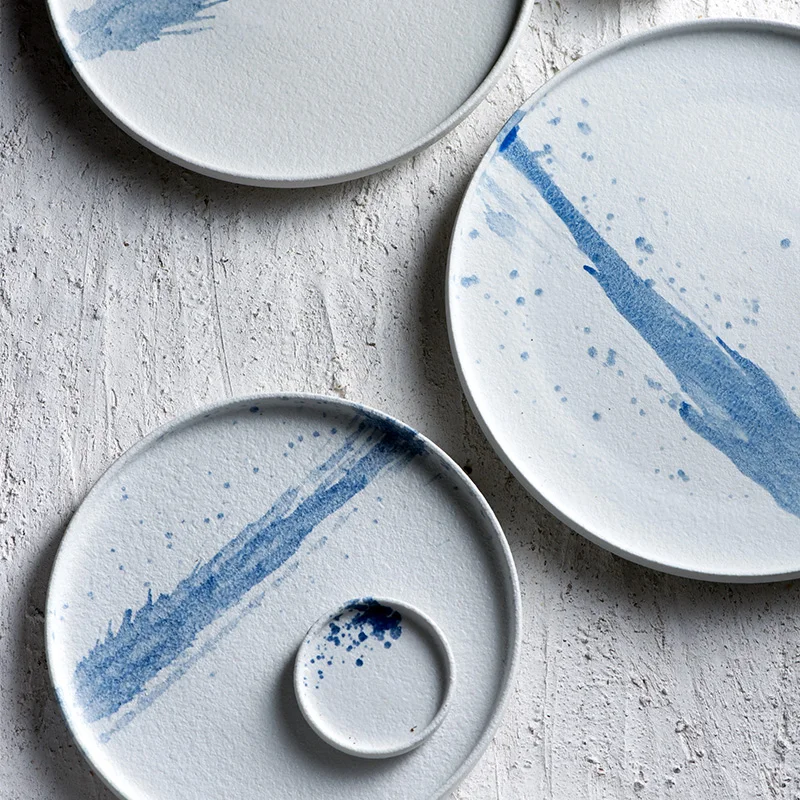 nordic restaurant hotel ceramic dinnerware set hand printed porcelain round flat plato dinner serving plates