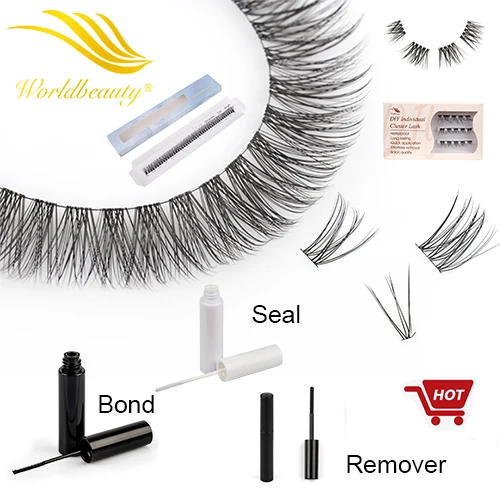 2023 new WorldBeauty pre cut segment glue-based lashes superfine band eyelash with customize package glue bond sealer remover