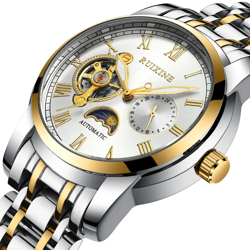 Ruixine limited discount price stainless steel strap men watches men wrist 5 needle luminous quartz mechanical watch