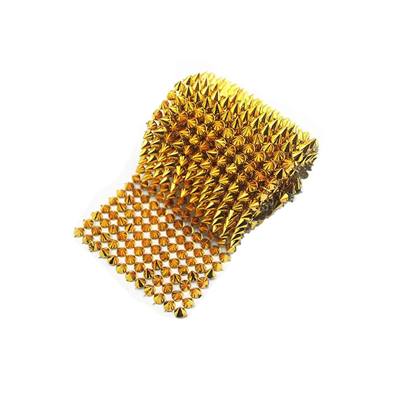 Golden  Tapered Flat Back Punk Rock 5 Yards Tip Decorative Mesh Bead Craft