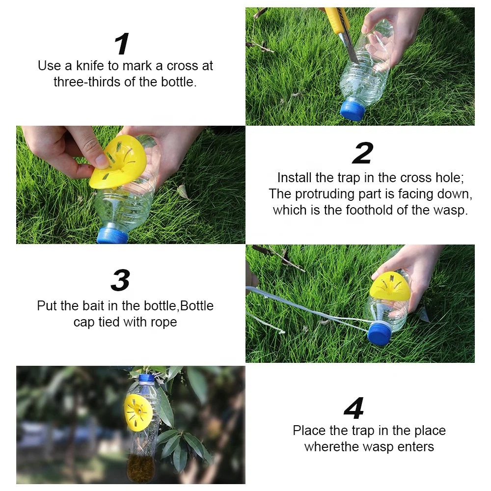 Chanson factory 2 pack hanging garden plastic diy yellow wasp trap bee traps