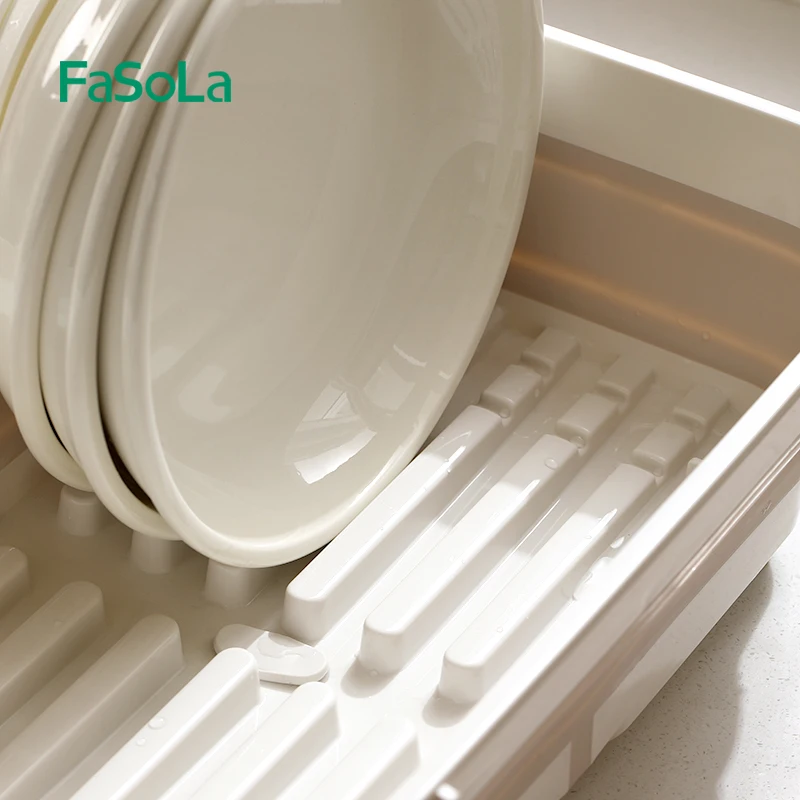 FaSoLa Collapsible and Portable Dish Drying Rack with Self Drain Dish Drainer Kitchen Utensil Holder for Kitchen Counter