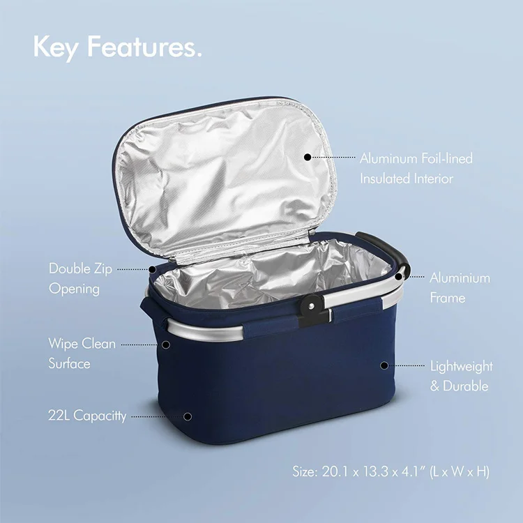 Large 30L Insulated Foldable Collapsible Picnic Lunch Cooler Bag Keep Cool Outdoor Travel Picnic Cooler Basket