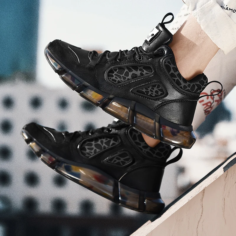 Fall Internet Celebrity Casual All-matching Dad Pure Leather Sneakers Mens Custom Shoe For Men Casual High Top Shoes