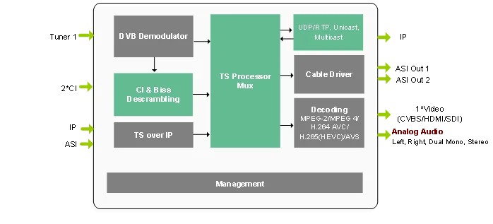 IP Output Satellite Receiver HD DVB-S2  SRT/UDP/RTP/FEC HD SDI IRD Decoder receiver