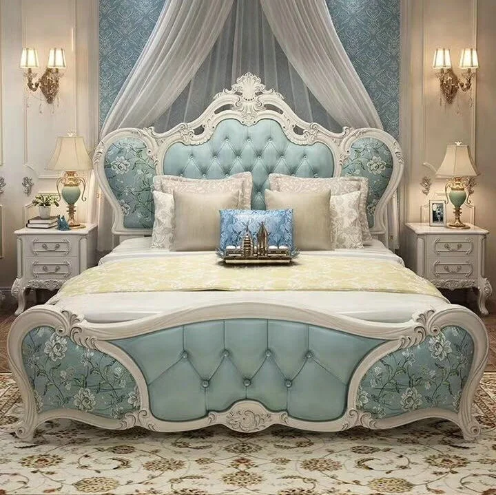 
Green Color European Style Master Bedroom sets B4021# G Luxury Carved French Royal Leather Bed  (62417820427)