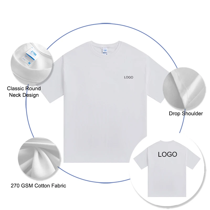 Custom Screen Printing Mens S-shirts. 270G Cotton Drop Shoulder Boxy Round Neck Summer Luxury T Shirt