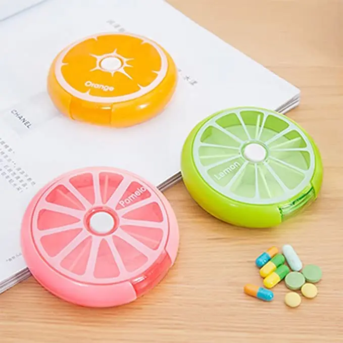 2024 Wholesale Plastic 7 Days Pills Organizer Round Colorful Fruit Weekly Medicine Box