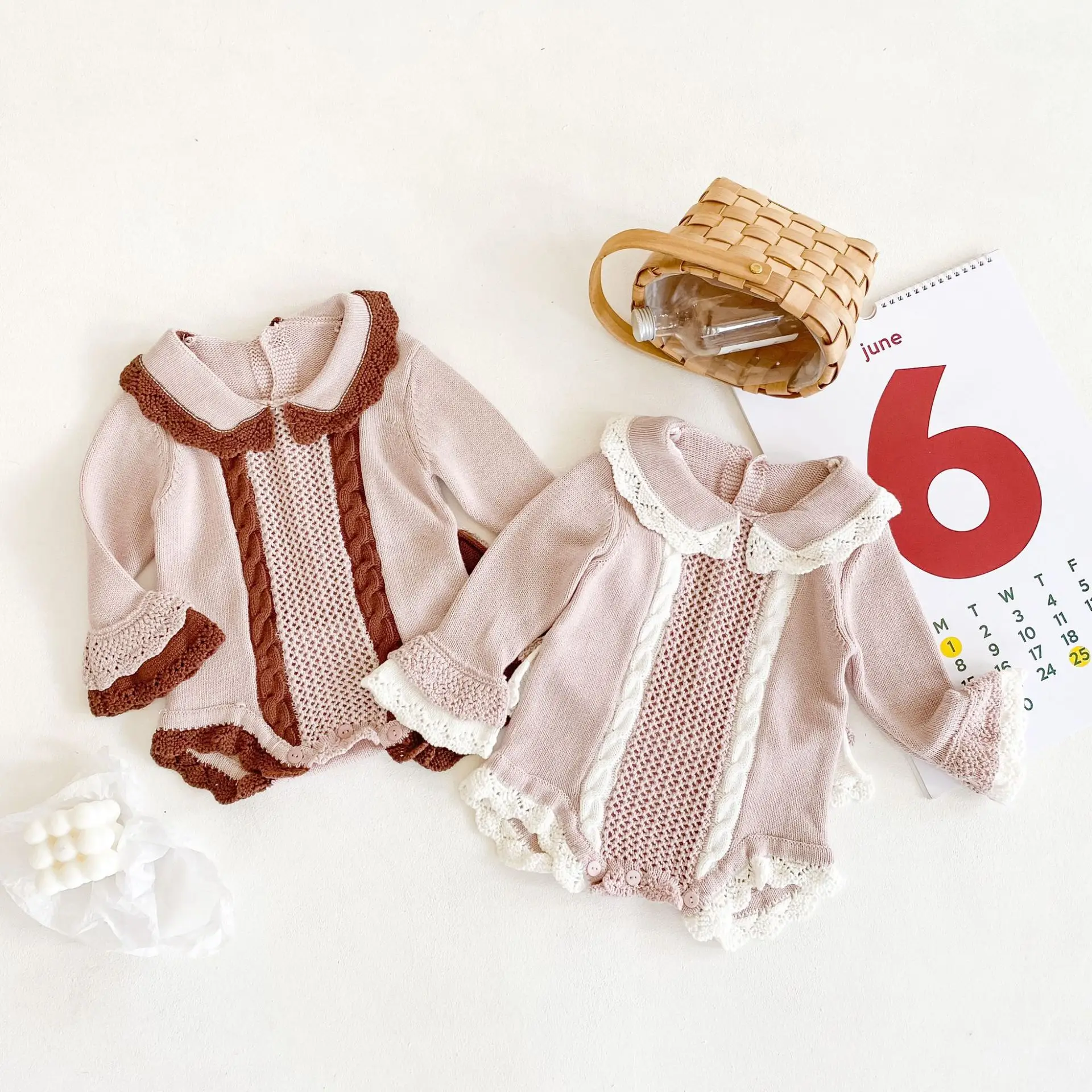 
ins 2021 baby baby doll collar horn long-sleeved knitted wool jumpsuit bag fart romper romper 
