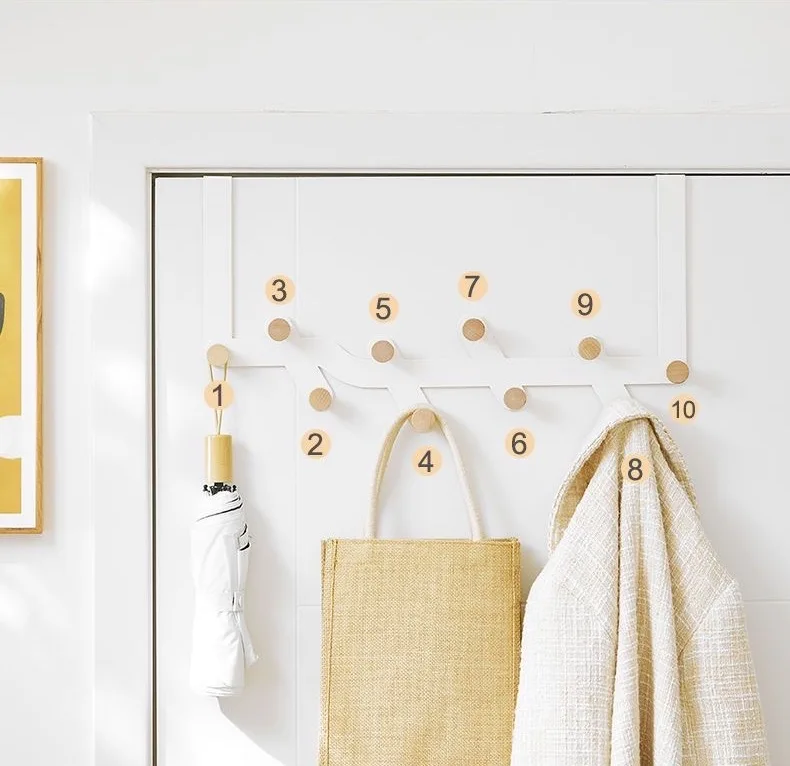 Lavinia Home New design household heavy-duty door wooden hook 5 6 hook door behind door hook folding hanger white