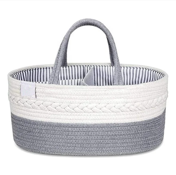 high quality nursery organizer storage bin box foldable cotton rope baby diaper caddy basket for kids with removeable divider