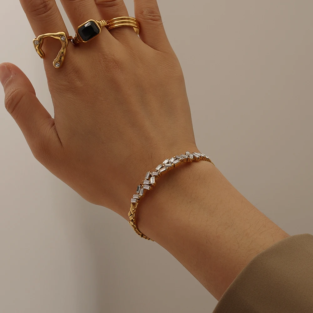 18K Gold Plated Tennis Bracelet with CZ Diamond Tennis Chain for Women Zirconia Bracelets Gift Wholesale Jewelry