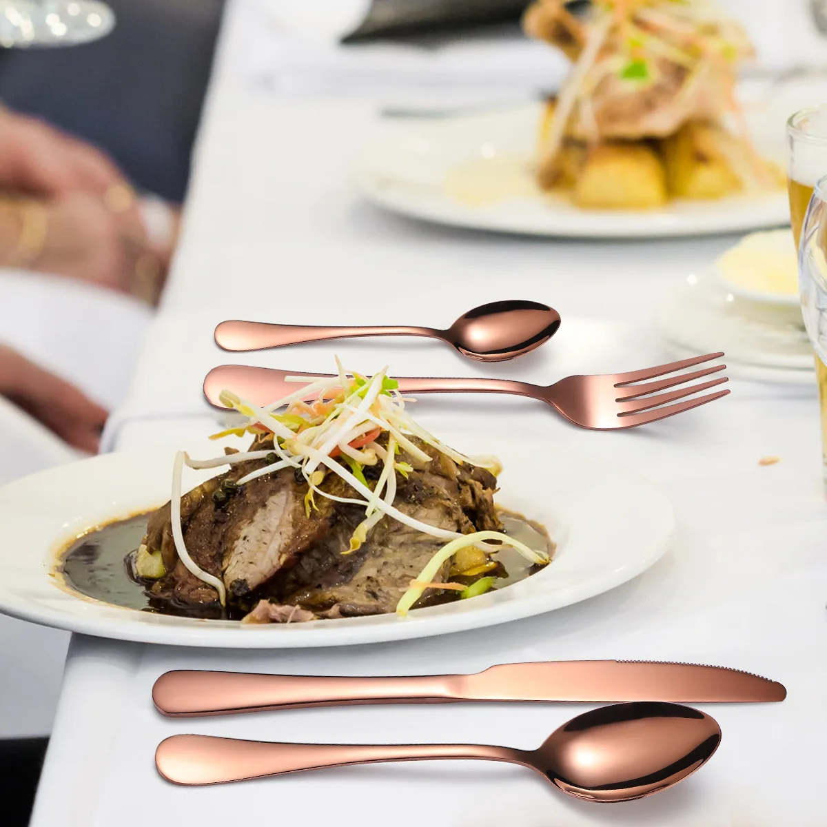 New Arrival Stainless Steel Golden Cutlery Sets High Mirror Polish Hotel Cutlery Flatware Set Cutlery Sets 24pcs With Wooden Box