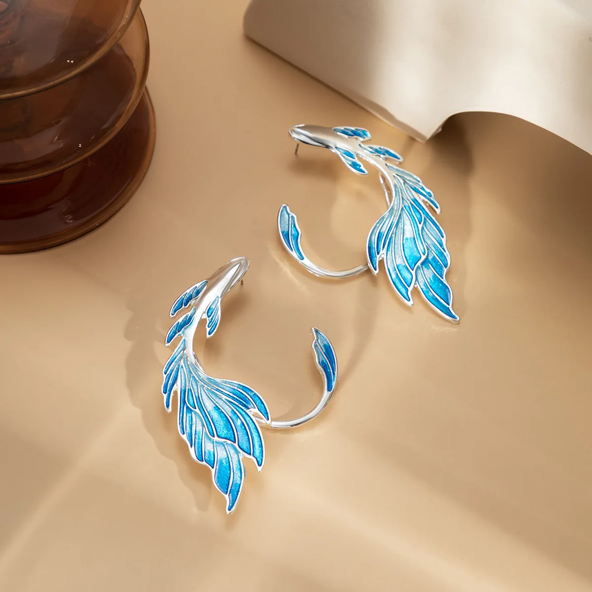 New Fashion Enamel Blue Anime Goldfish Elf Ear Cuff Clip Earring Fairy for Girls Cosplay Jewelry