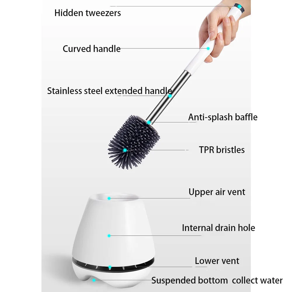 Household Modern Cleaning Tools Toilet Bowl Brush with High Quality Steel TPR Soft Bristle Bathroom Cleaning Tool Brush