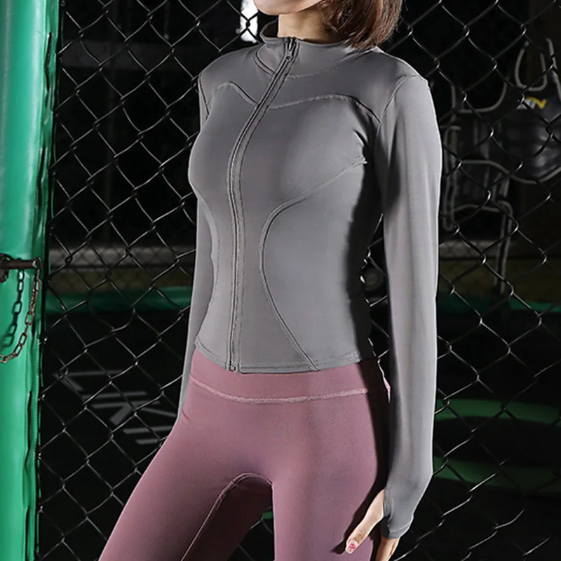 Long Sleeve Sports Jacket Women Zip Fitness Yoga Shirt Winter Warm Gym Top Activewear Running Coats Workout Clothes