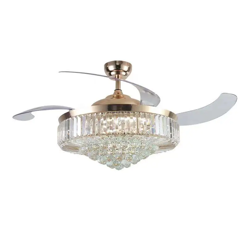 
42inch modern ceiling fans with light crystal led chandelier pendant fixture retractable blades remote control 