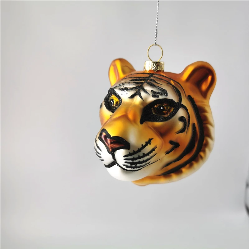 Handblown hollow glass tiger head ornament Christmas tree decoration